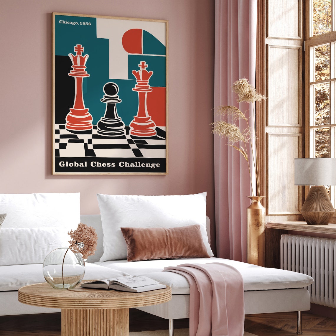 Chicago 1956 Global Chess Challenge Retro Bauhaus Art Poster - Image 5