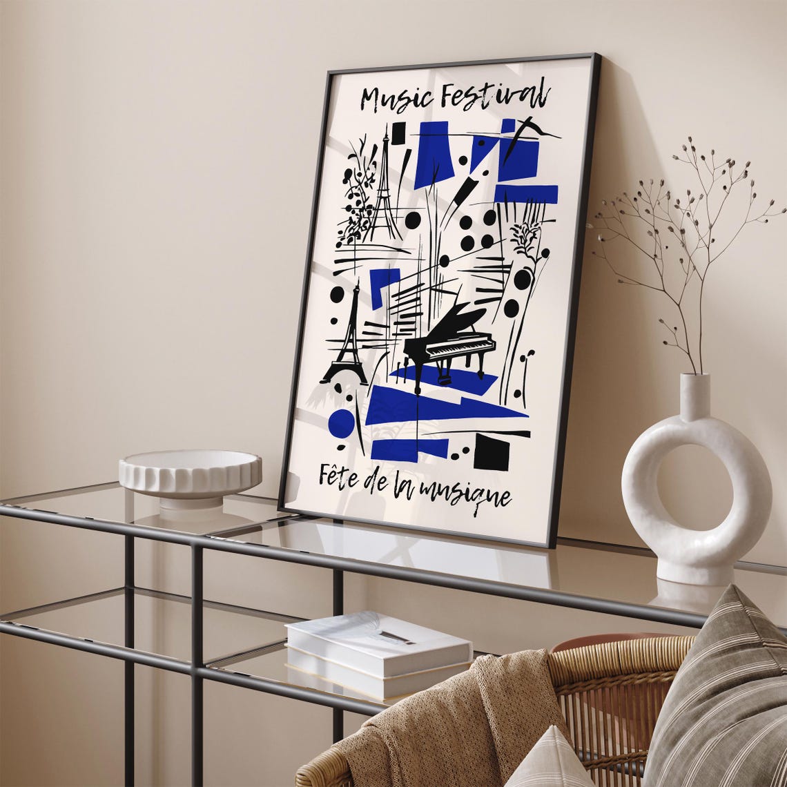 Fête de la Musique Abstract Jazz Piano Blue Black Art Poster - Image 2