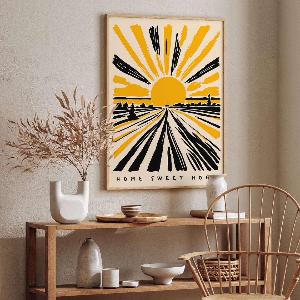 Home Sweet Home Sunrise Road Big Yellow Black Sunburst Poster - Image 2