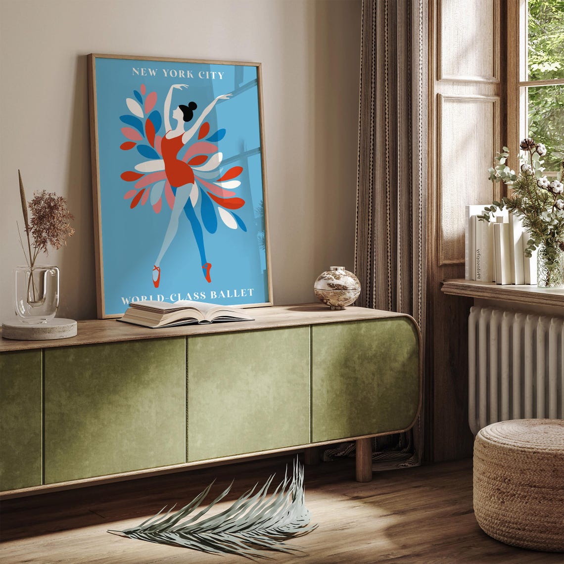 New York City World-Class Ballet Red Dancer on Sky Blue Poster - Image 4