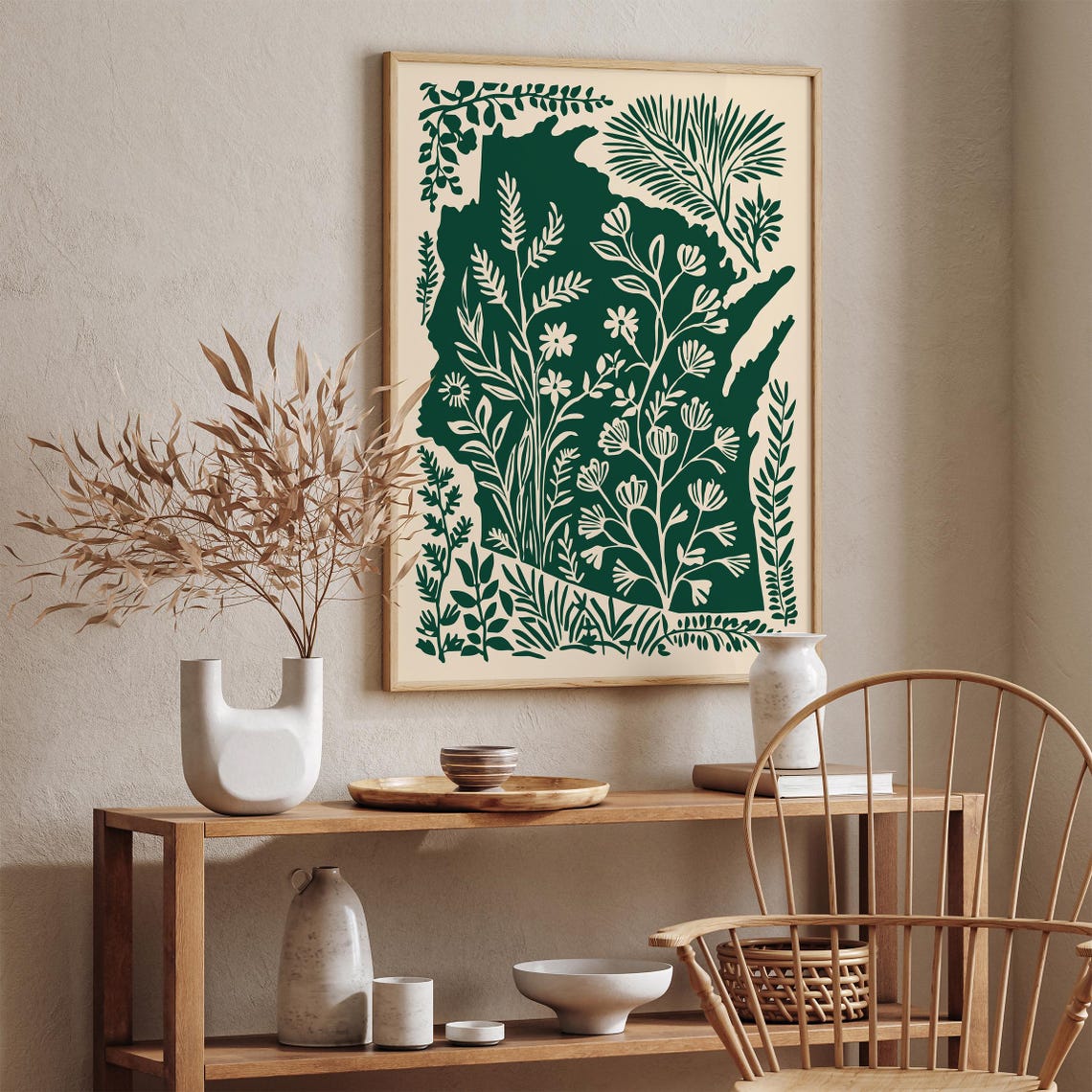 Wisconsin State Map Botanical Wildflowers Green Nature Art Print - Image 5