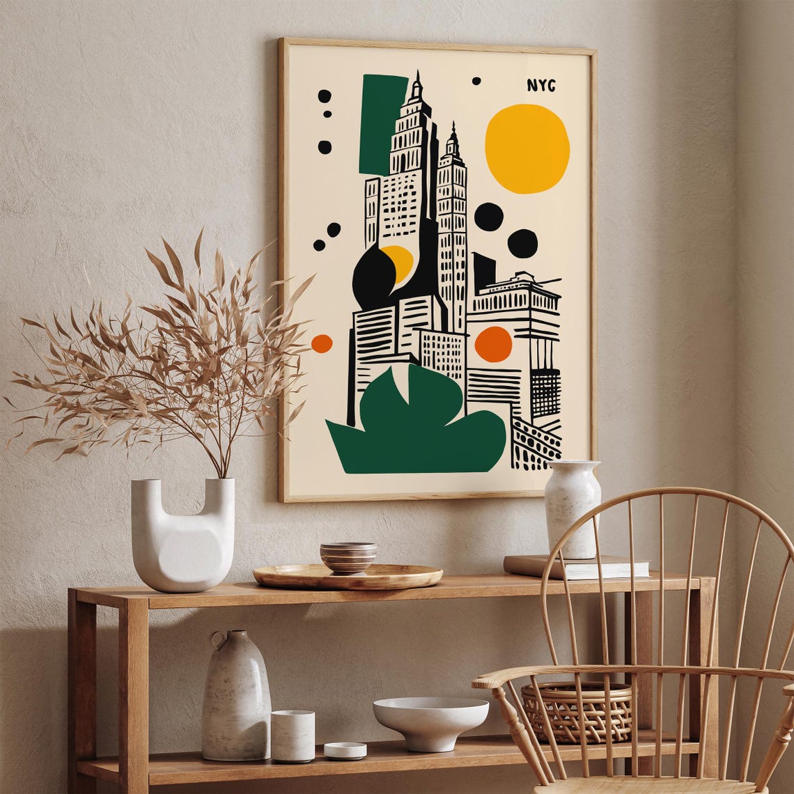 Retro NYC Empire State Building Geometric Skyline Art Poster - Image 4