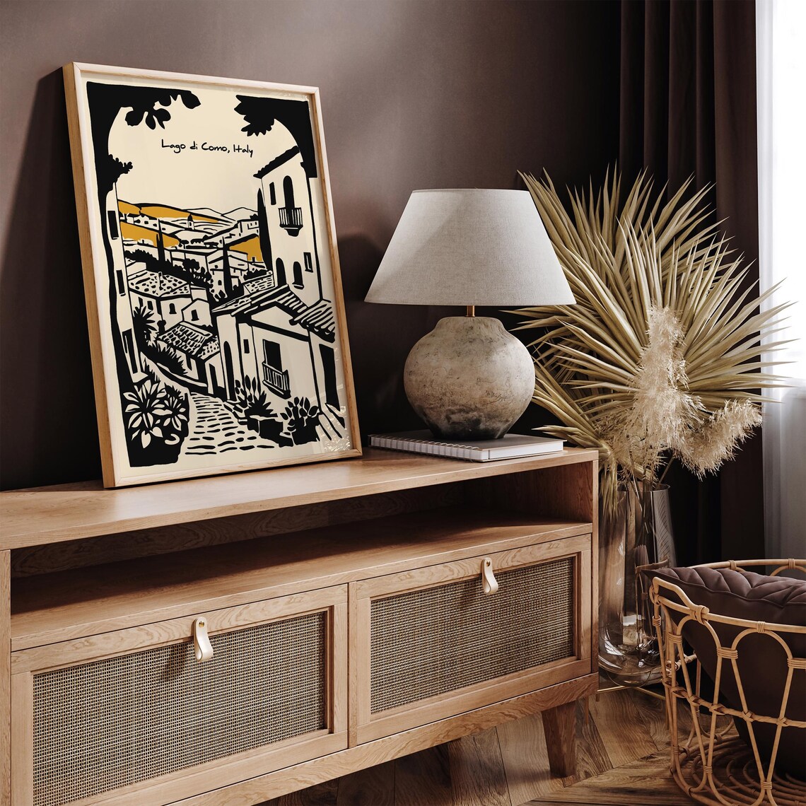 Romantic Lago Di Como Italy Village Street Poster In Black Ink - Image 5