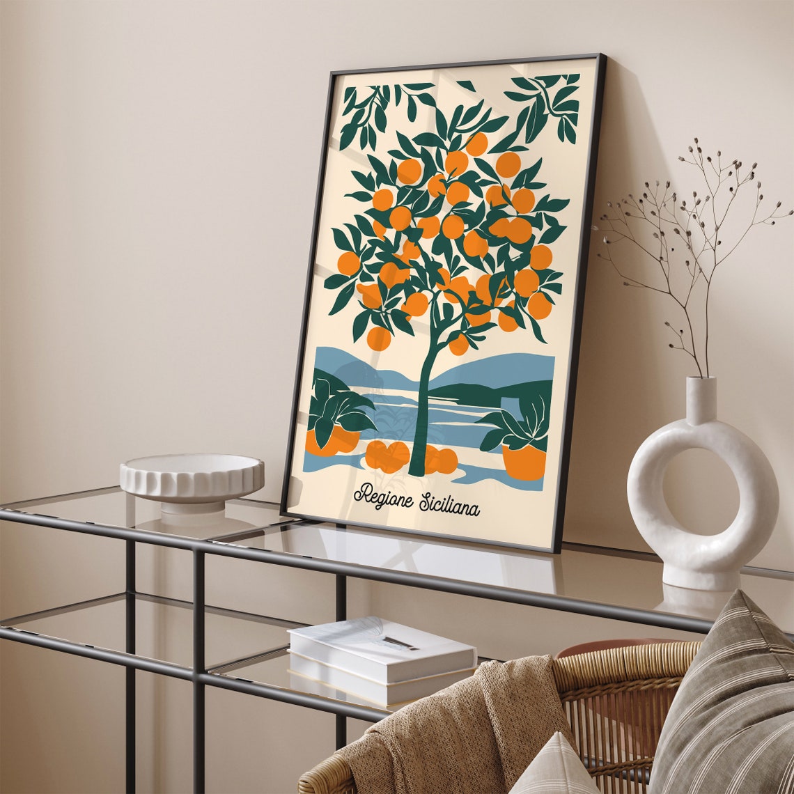 Regione Siciliana Orange Tree Coastal Travel Illustration Poster - Image 3