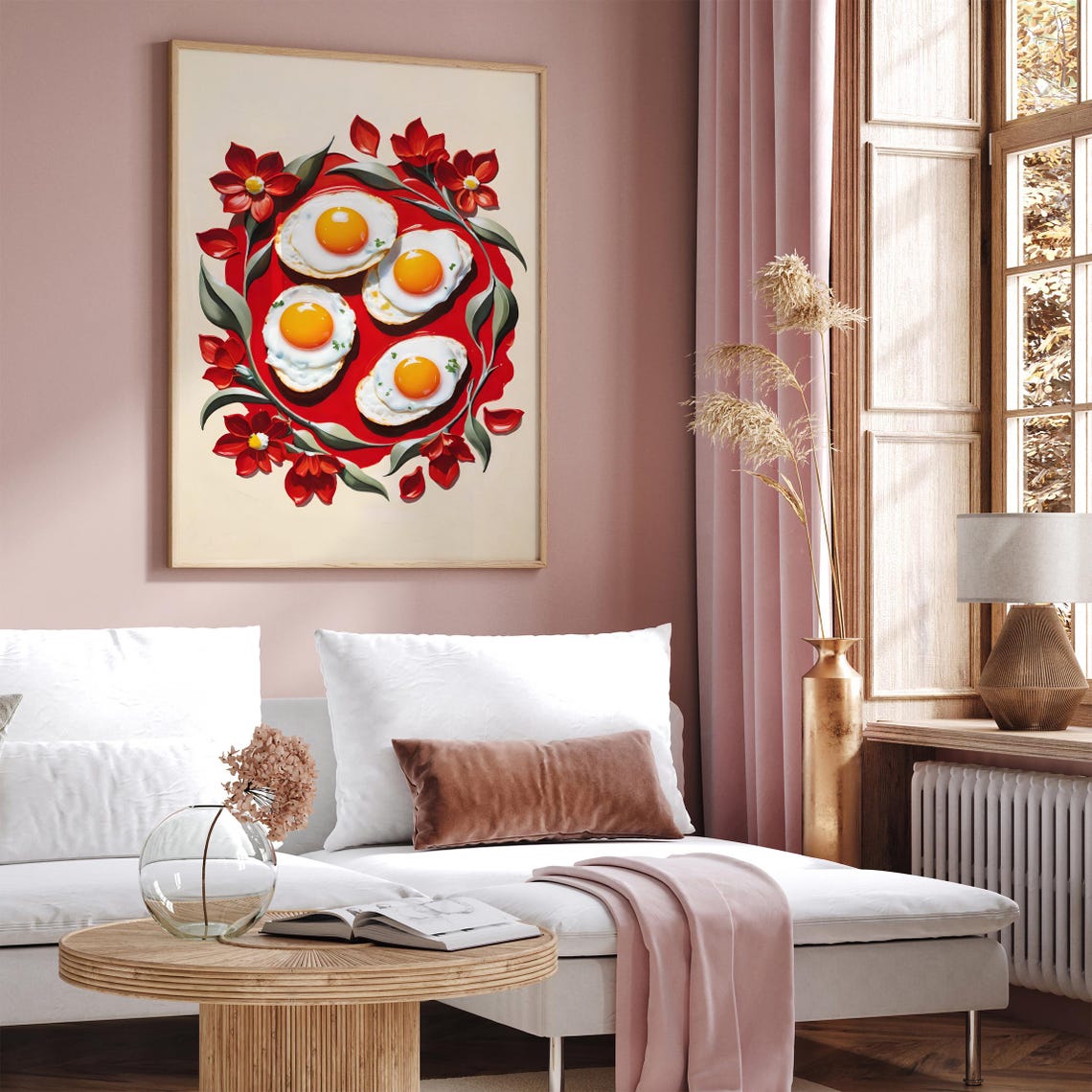 Fried Eggs Red Plate Floral Breakfast Kitchen Fun Decorative Poster - Image 5