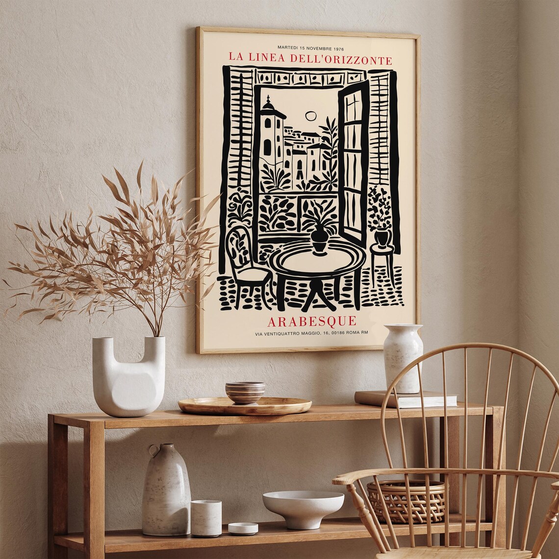 Italian Landscape Art Print Black Ink Poster Of Mediterranean Balcony View Vintage Italy Illustration Retro Italian Home Airbnb Decor - Image 2