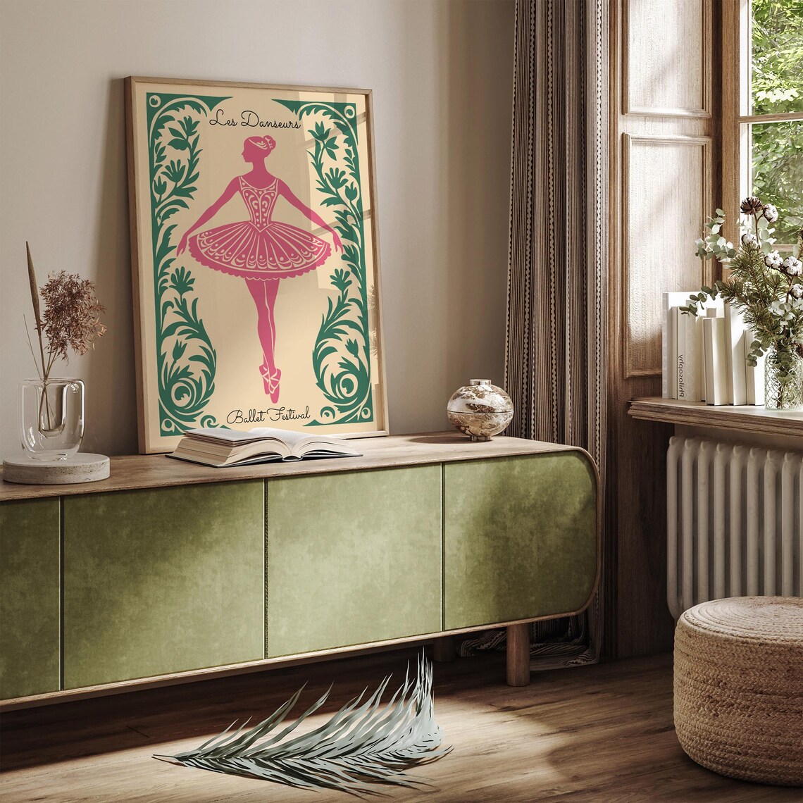 Les Danseurs Ballet Festival Pink Ballerina Green Border Poster - Image 3