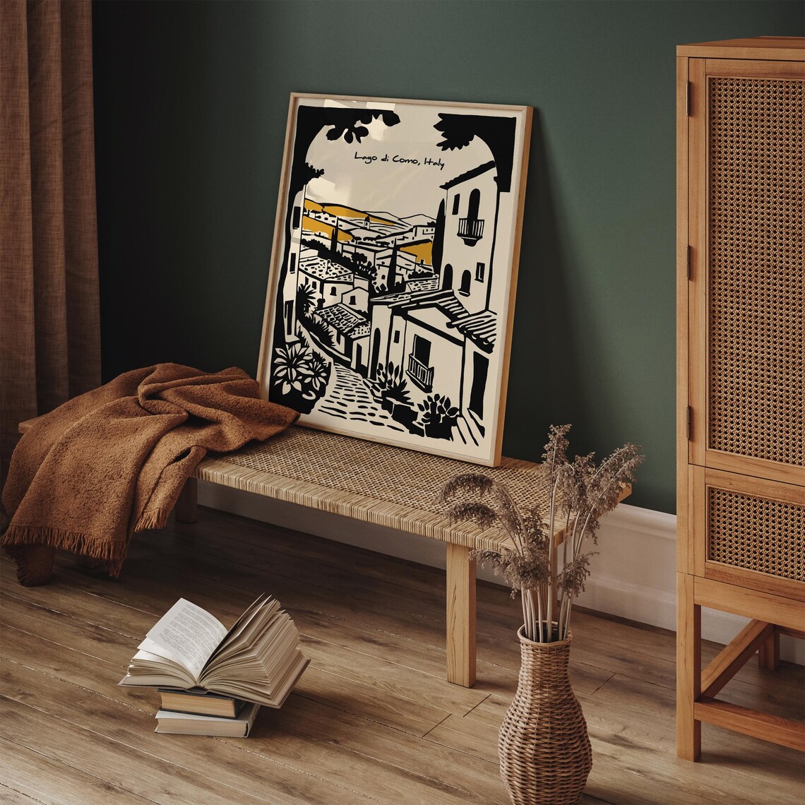 Romantic Lago Di Como Italy Village Street Poster In Black Ink - Image 6