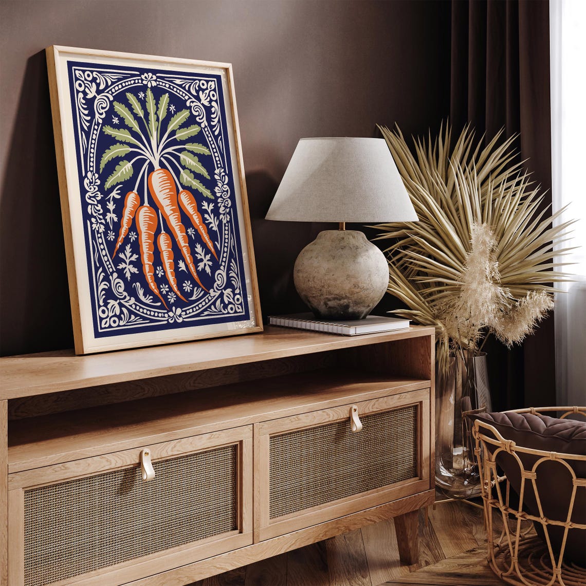 Orange Carrots Bunch Navy Botanical Kitchen Vegetable Poster - Image 3
