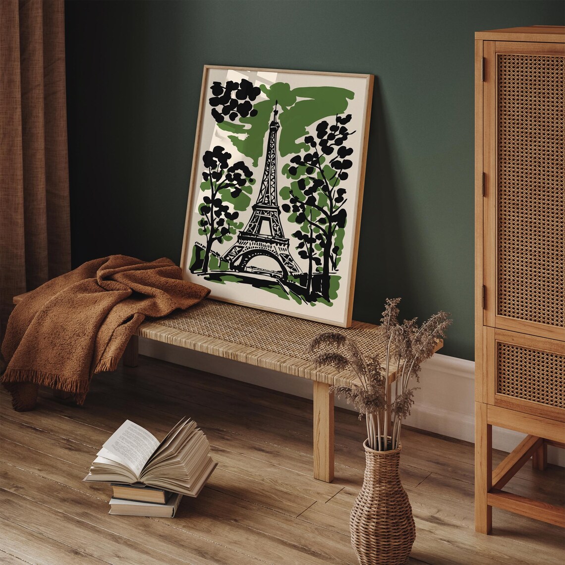 Paris Eiffel Tower Silhouette Art Poster Green France Landscape Wall Art French Home Decor Bohemian Art Print Black Ink Painting Print - Image 5