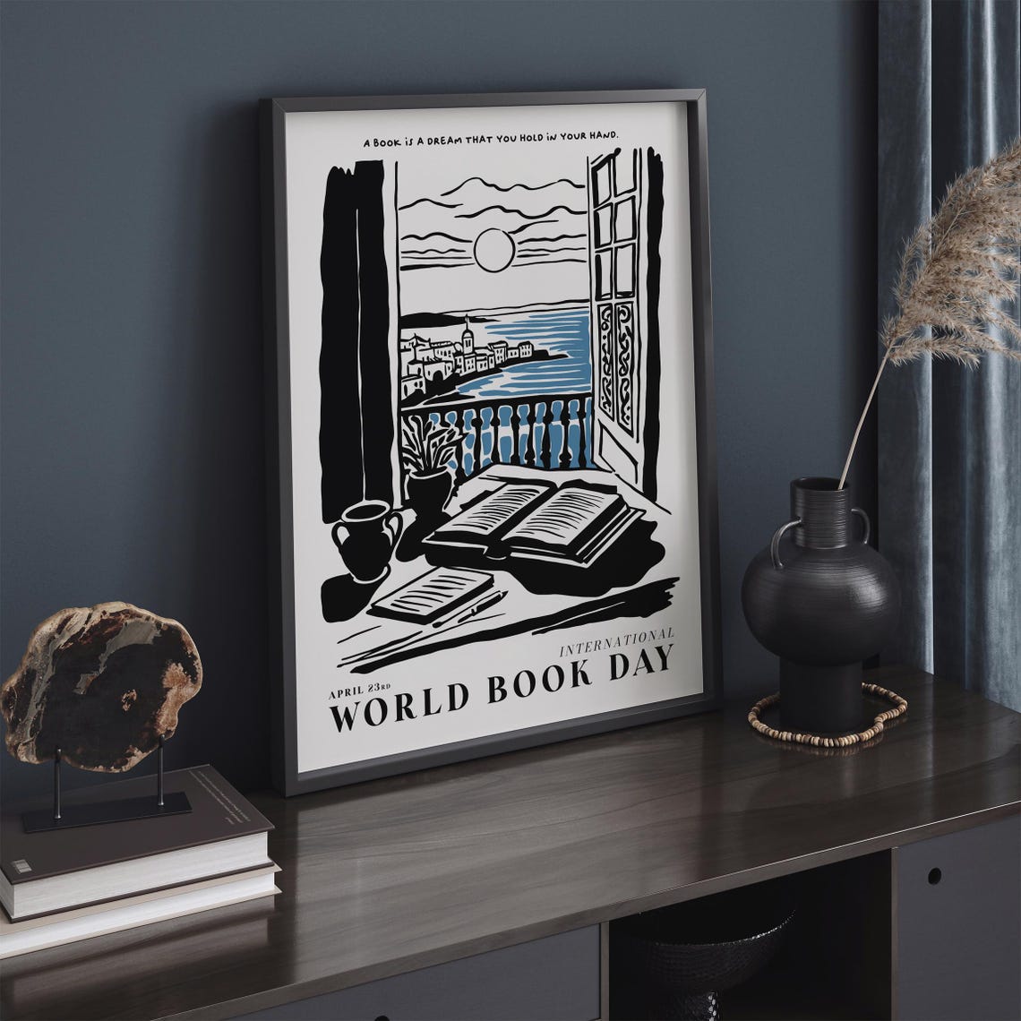 World Book Day Coastal Window Quote Black Ink Book Lovers Poster - Image 3
