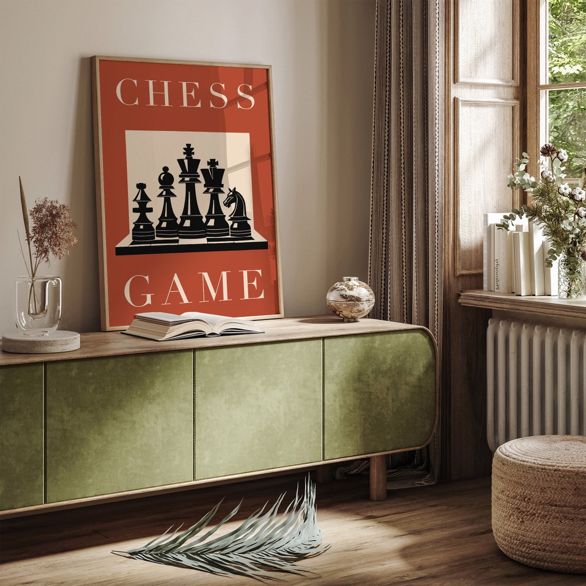 Silhouette Vintage Chess Game Terracotta Retro Board Art Poster - Image 2