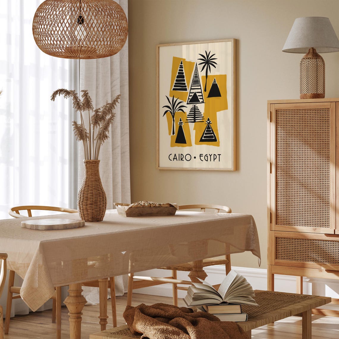 Cairo Egypt Pyramids and Palms Mustard Geometric Travel Poster - Image 6