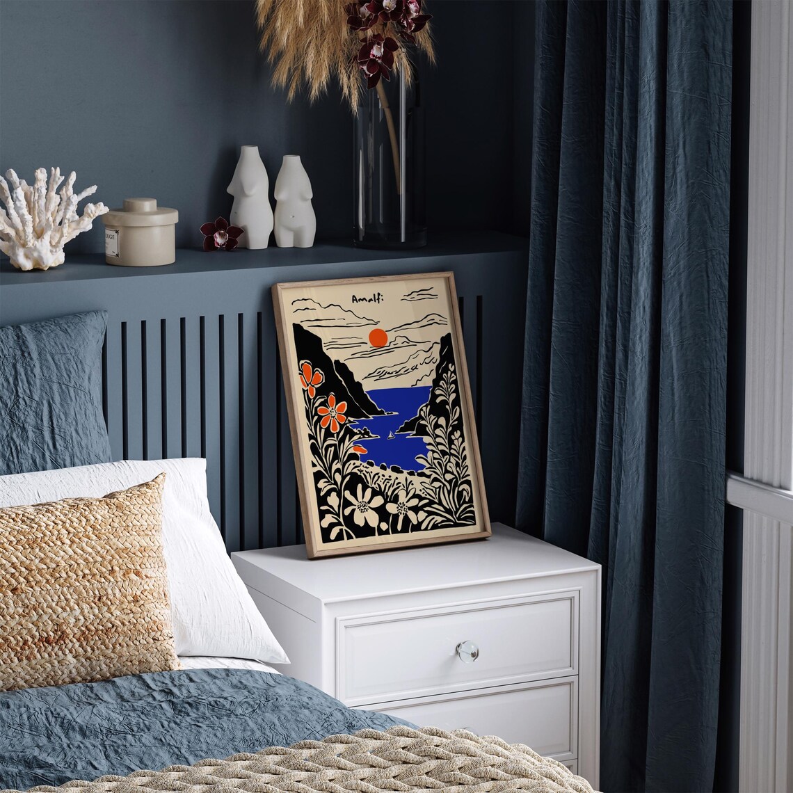 Amalfi Coast Sunset Flowers Sailboat Retro Italian Travel Poster - Image 3