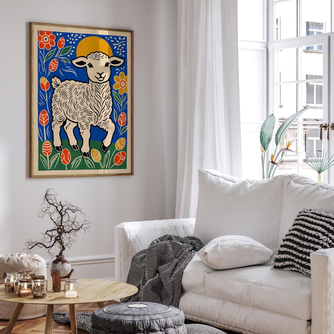 Folk Art Easter Lamb Poster With Colorful Eggs And Spring Flowers - Image 4