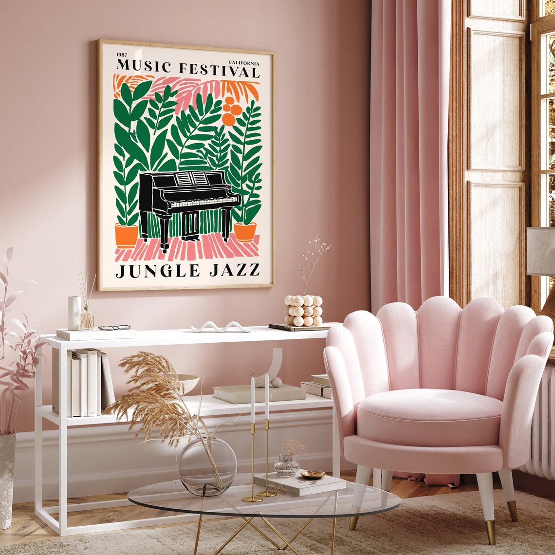 1987 California Music Festival Jungle Jazz Grand Piano Tropical Poster - Image 5