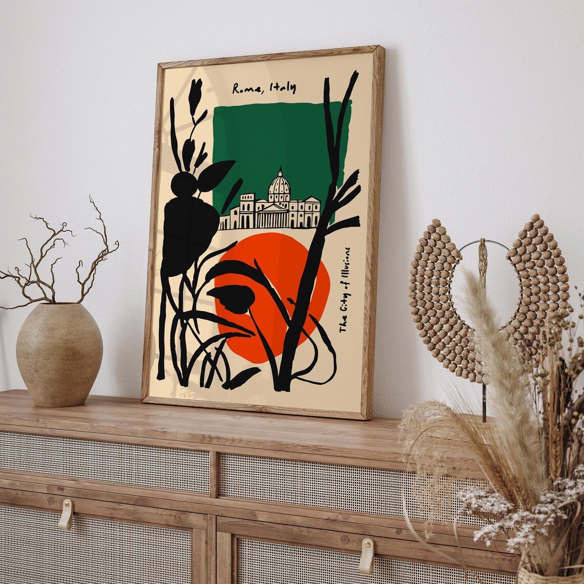 Rome Italy City of Illusions Red Sun Basilica Travel Art Poster - Image 3