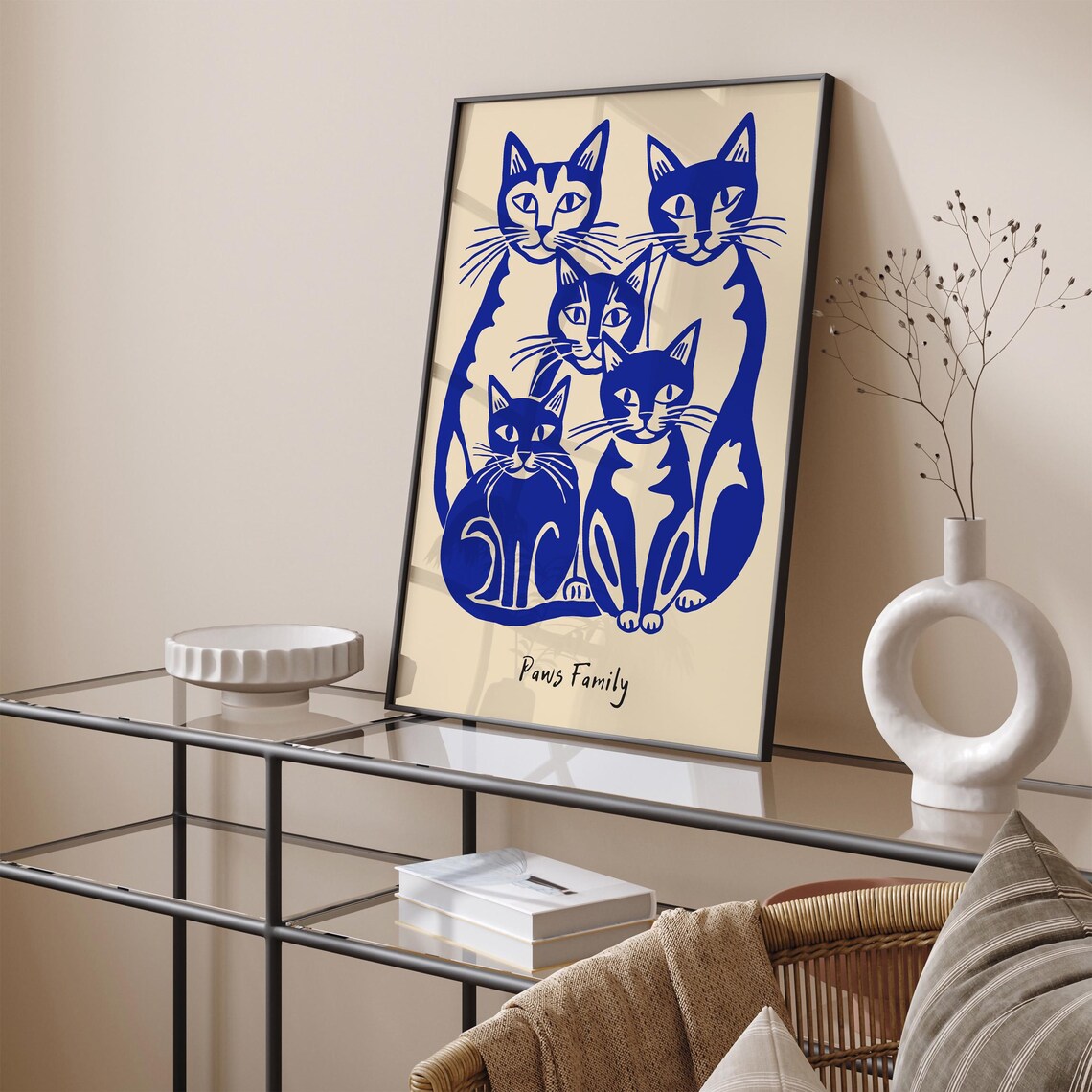 Blue Indigo Cat Family Retro Paws Family Feline Portrait Poster - Image 5