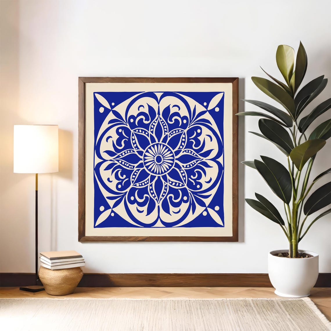 Blue Floral Mandala Tile Azulejo Style Ornamental Decor Art Poster - Image 5