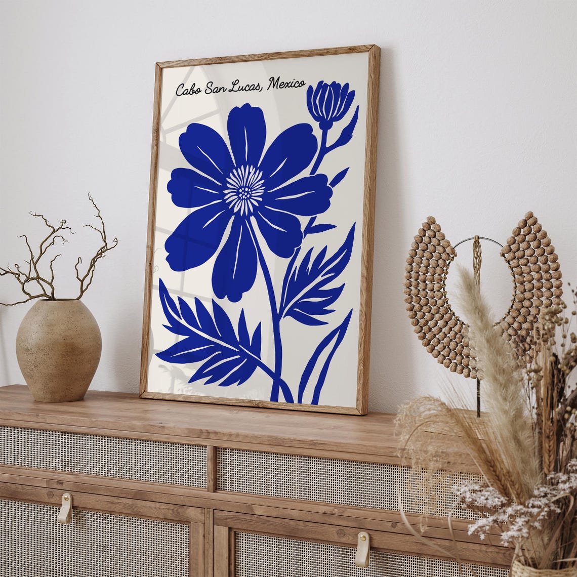 Bold Cabo San Lucas Mexico Blue Cosmos Flower Botanical Poster - Image 2