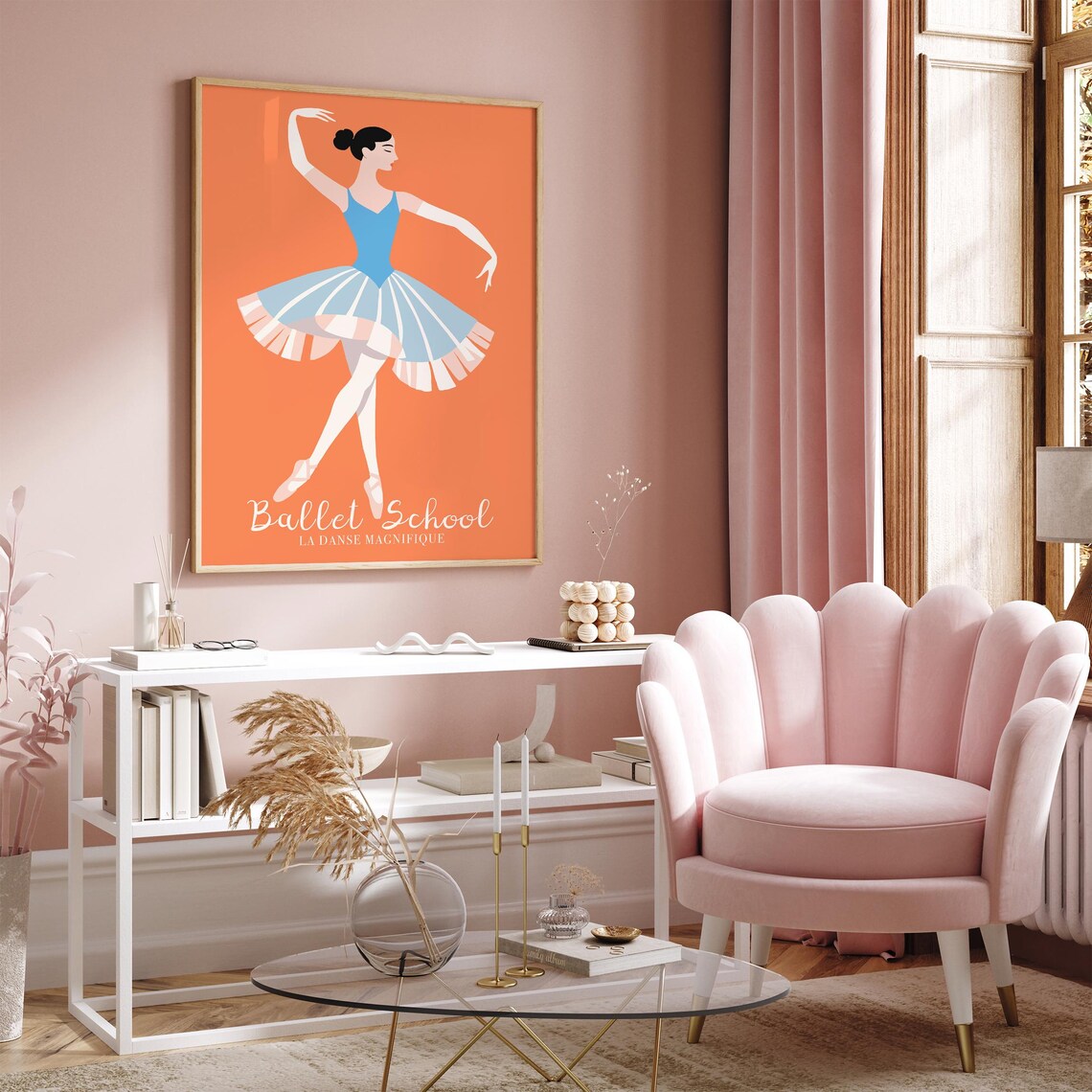 Ballet School La Danse Magnifique Ballerina Coral Orange Poster - Image 4