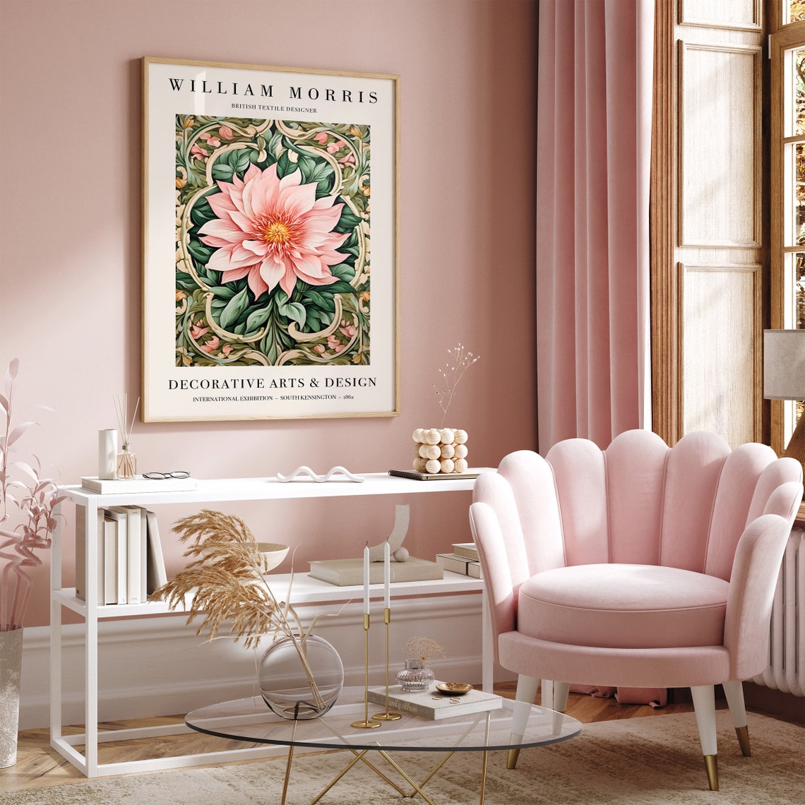 William Morris Pink Dahlia Floral Exhibition Style Art Poster - Image 5