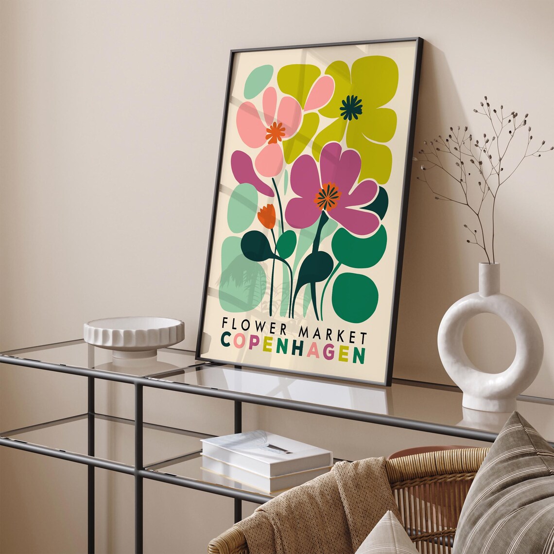 Bold Colorful Flower Market Copenhagen Mid Century Floral Poster - Image 4