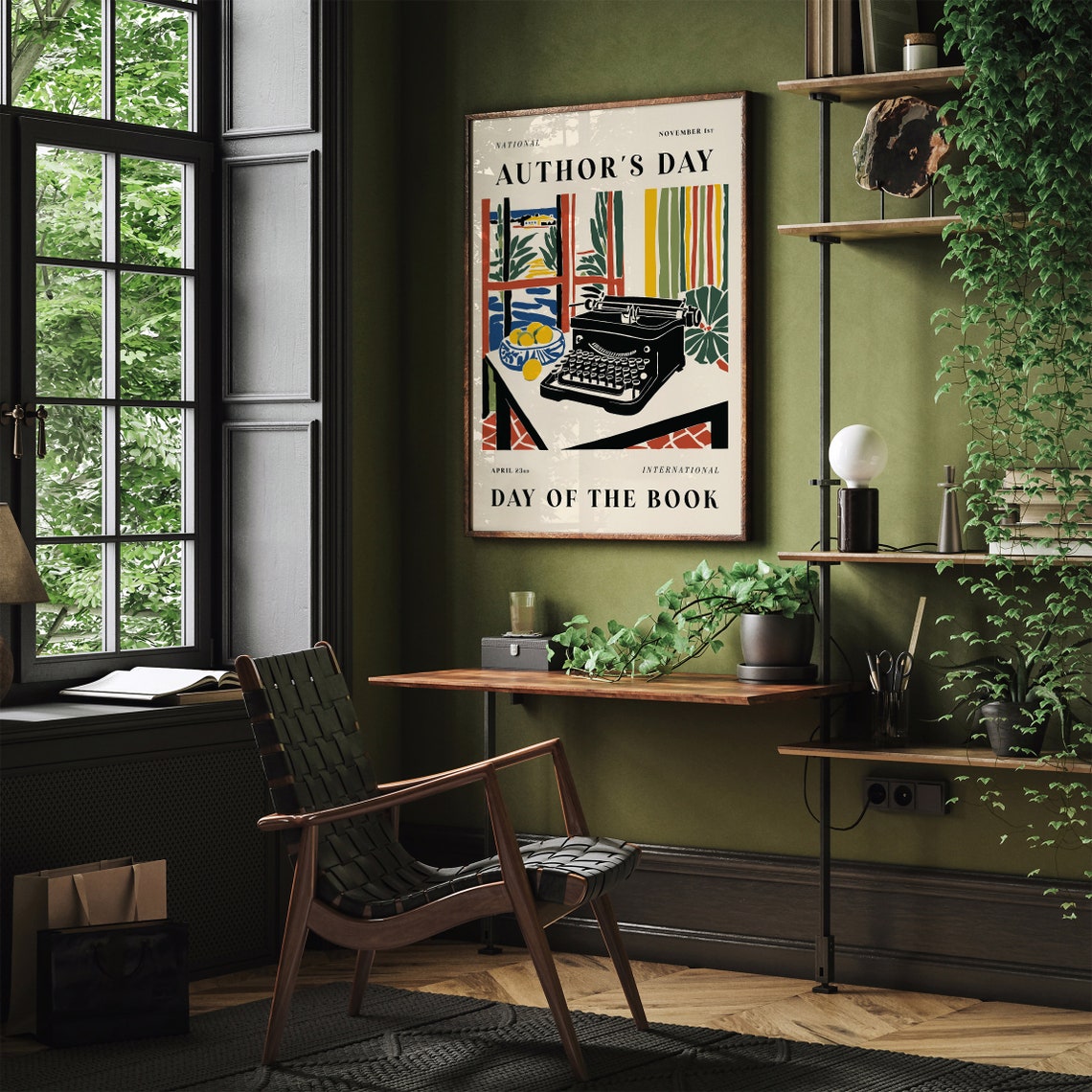 National Author's Day Book Typewriter Seaside Window Edition Poster - Image 3