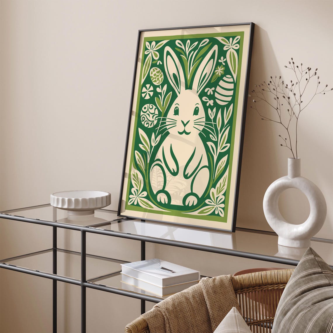 Cute Green And White Easter Bunny Poster With Decorated Eggs - Image 5