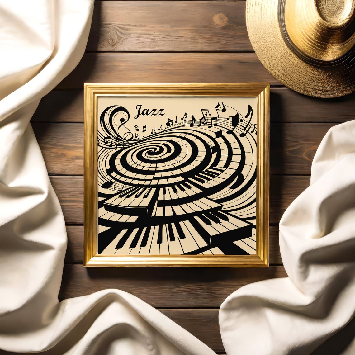 Vintage Jazz Piano Square Poster Retro Music Wall Art Spiral Piano Keyboard Square Art Vintage Jazz Music 10x10 14x14 16x16 18x18 Print - Image 3