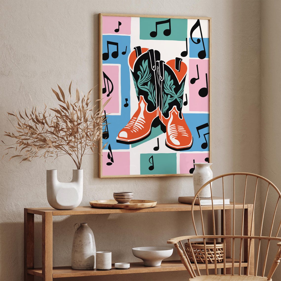 Colorful Cowboy Boots With Musical Notes Country Fun Retro Poster - Image 5