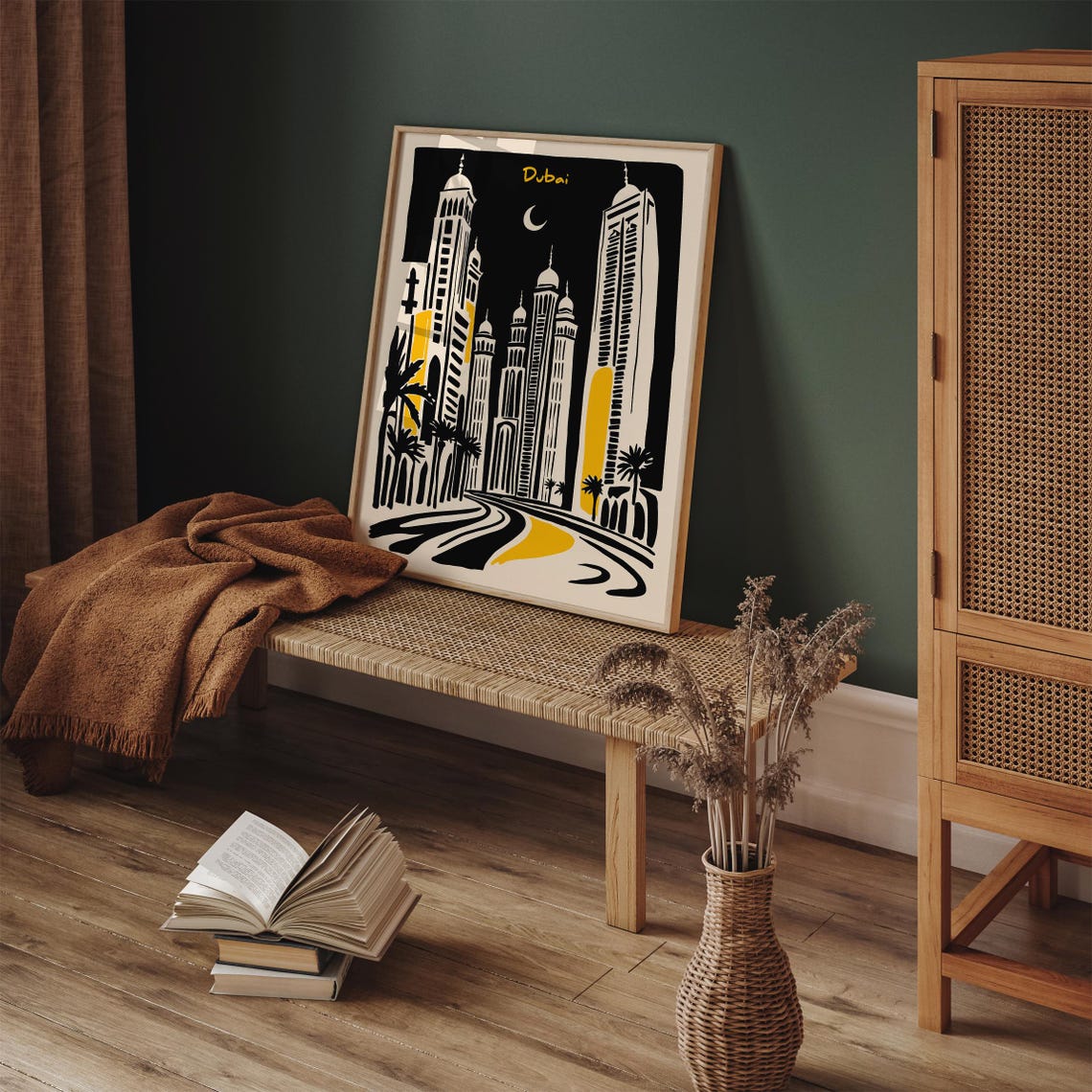 Dubai Night Skyline Black Gold Crescent Moon Cityscape Poster - Image 4