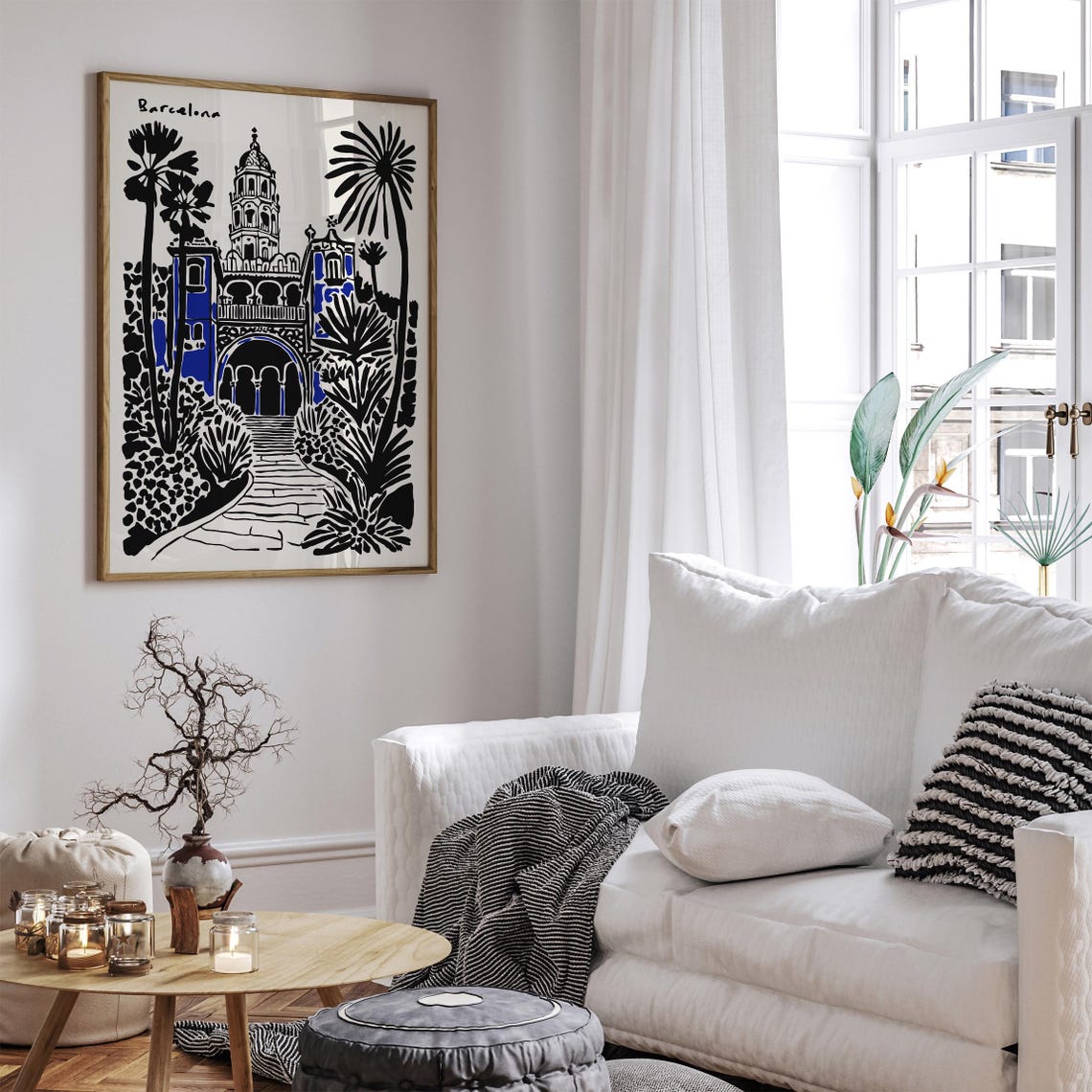 Barcelona Spanish Architecture Black Ink Blue City Landmark Poster - Image 4