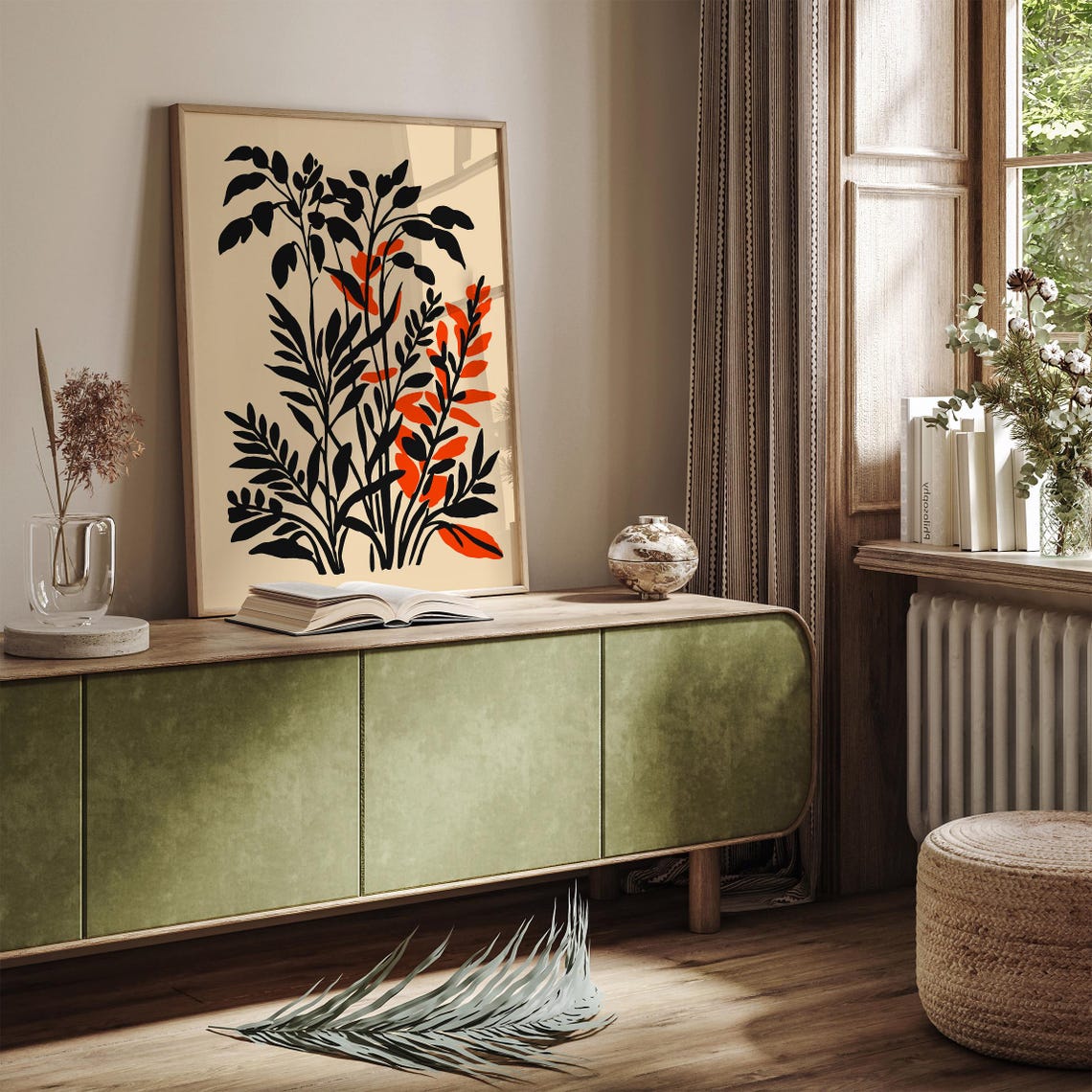 Black Orange Leaf Silhouette Minimalist Botanical Art Poster - Image 3