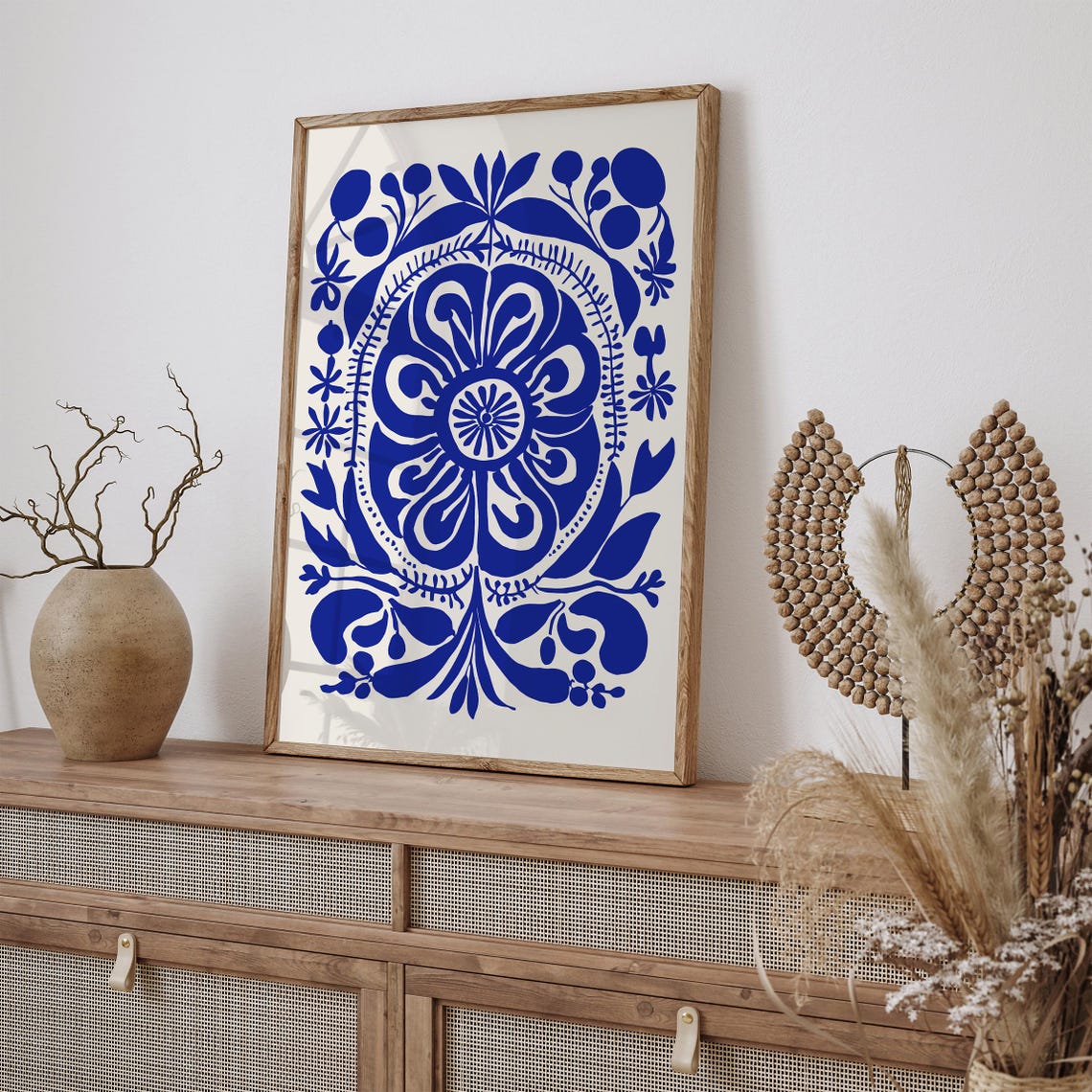 Abstract Blue Botanical Symmetrical Floral Ornament Design Poster - Image 4