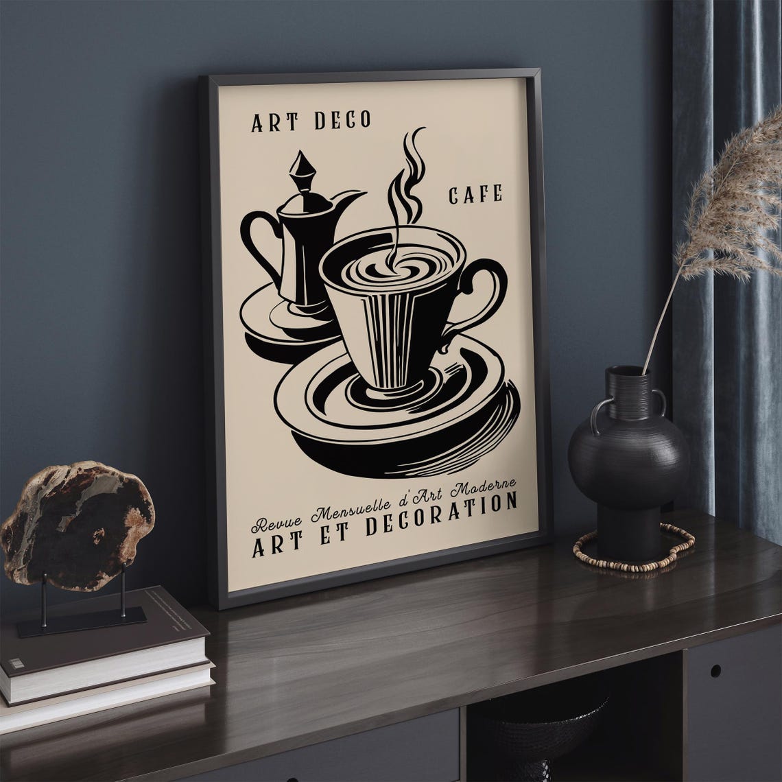 Art Deco Cafe Coffee Pot Cup Black Beige Vintage Kitchen Poster - Image 2