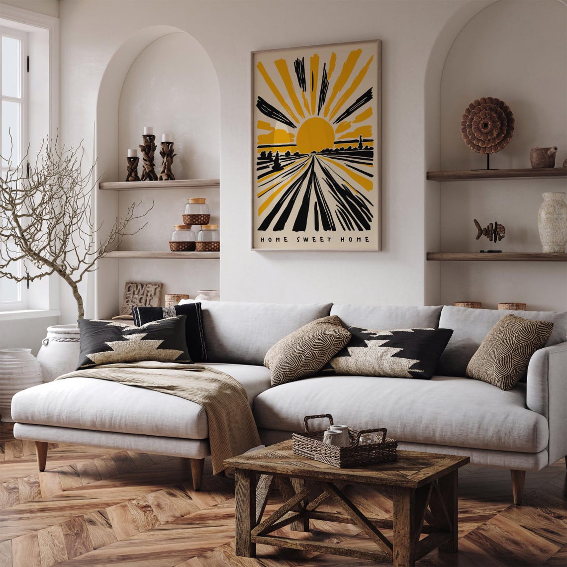 Home Sweet Home Sunrise Road Big Yellow Black Sunburst Poster - Image 4