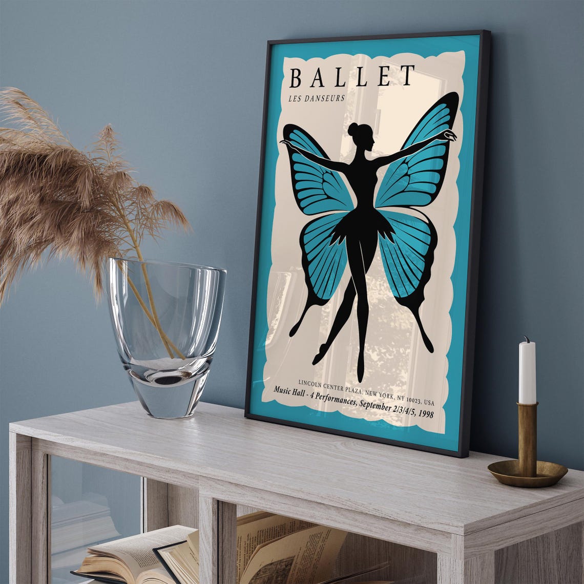 Ballet Les Danseurs 1998 Teal Butterfly Wings Ballerina Poster - Image 2