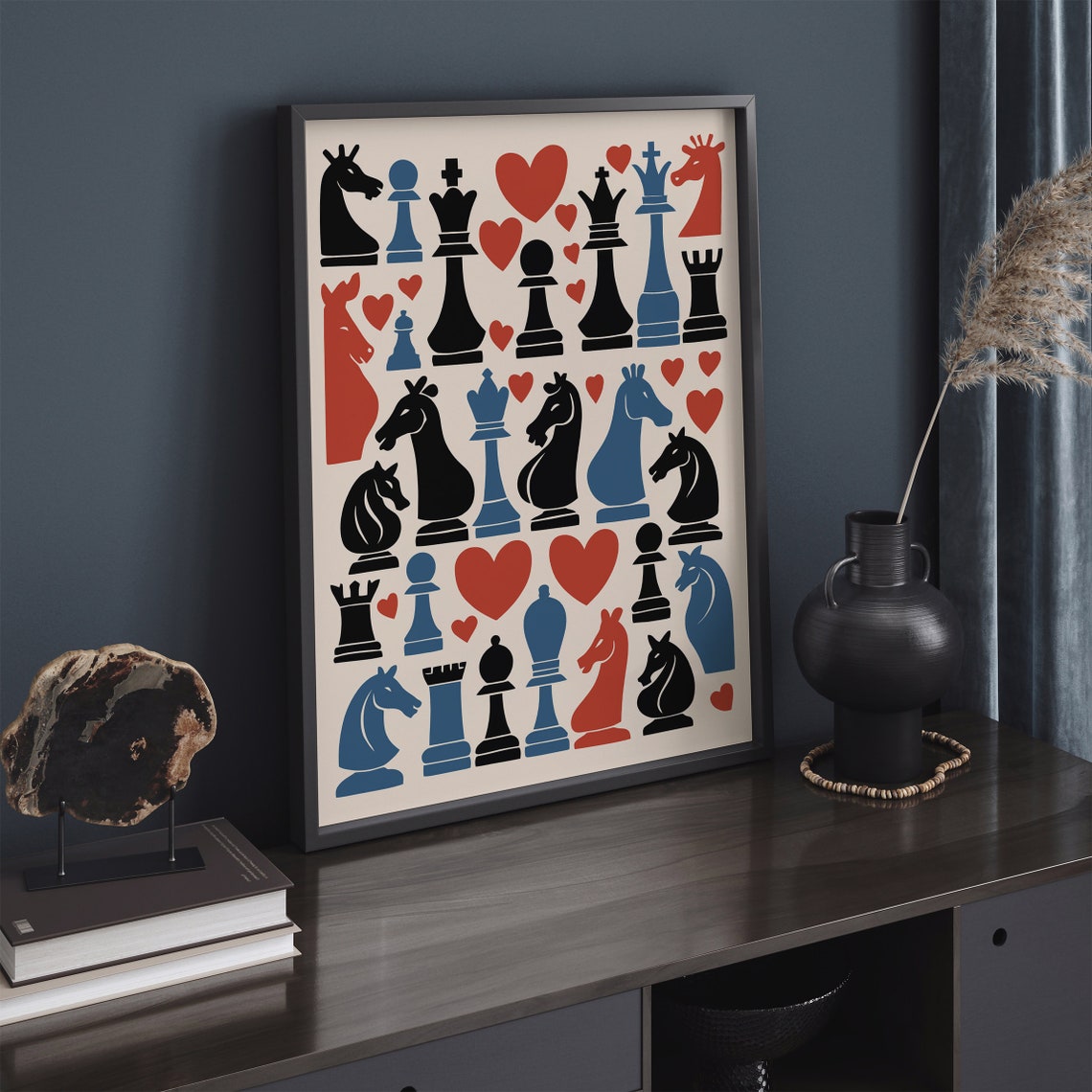 Retro Lets Play Chesschess Wall Decor Chessboard Artwork Chess Wall Hanging Strategy Game Art Modern Chess Print Geometric Chess Decor - Image 4
