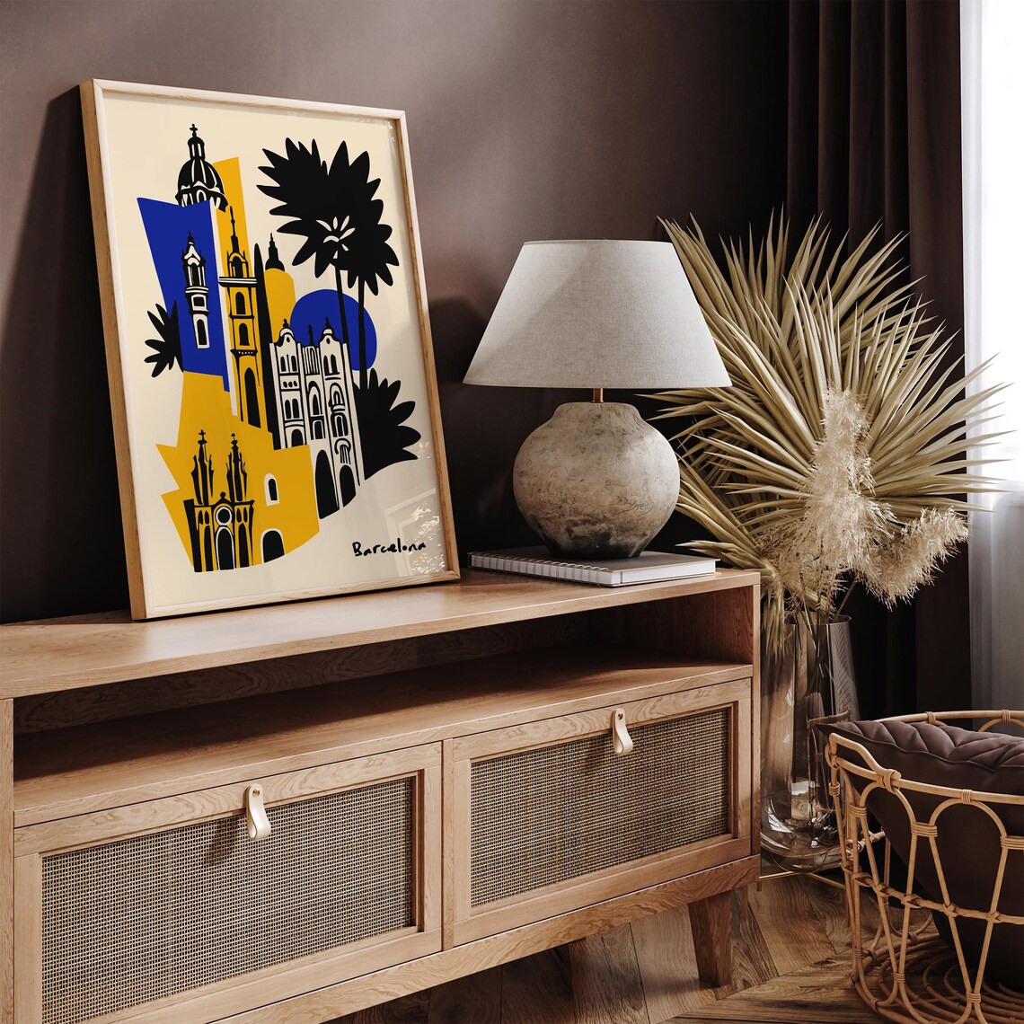 Barcelona Vibrant Blue Yellow Abstract Landmarks Art Piece Poster - Image 4