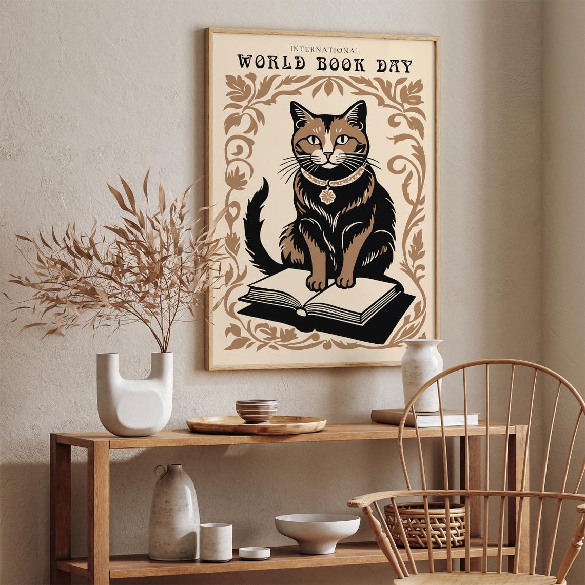 World Book Day Cat Sitting on Book Vintage Whimsical Art Poster - Image 2