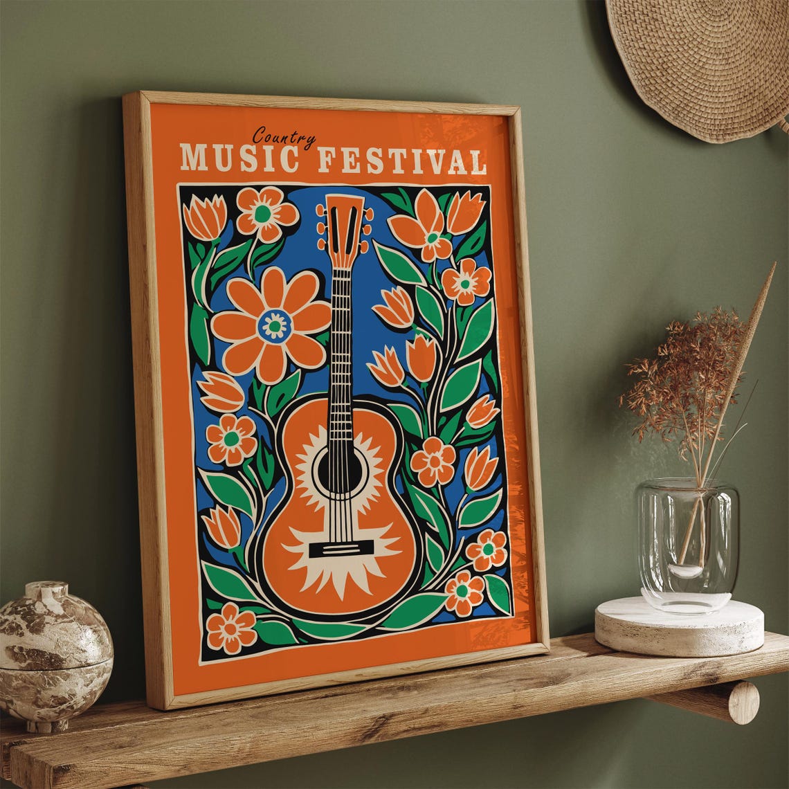 Country Music Poster Orange Music Poster Western Wall Art Nashville Floral Poster Farmhouse Decor Country Music Fan Cowboy Wall Art - Image 3