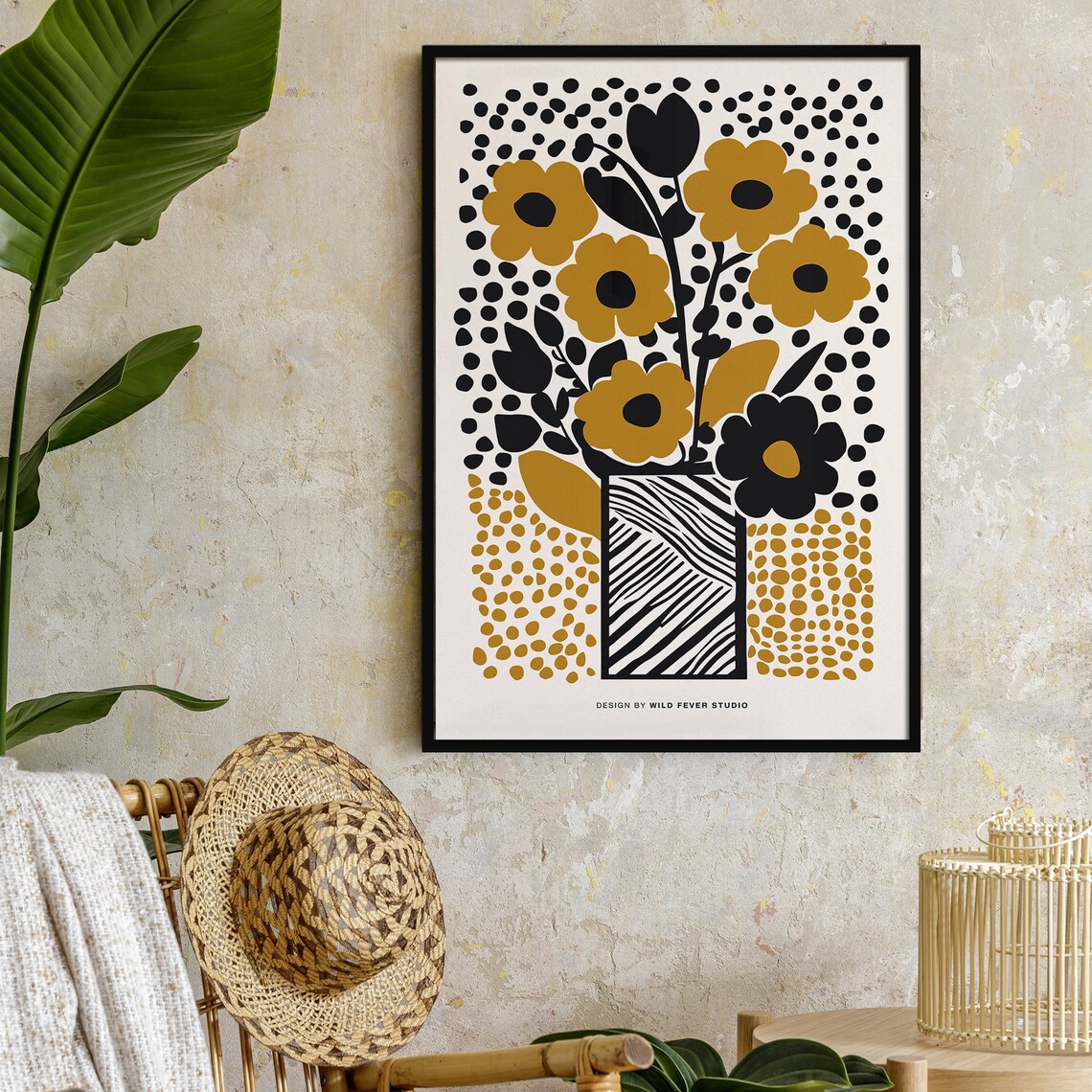 Mustard and Black Flower Bouquet Poster by Wild Fever Studio - Image 4