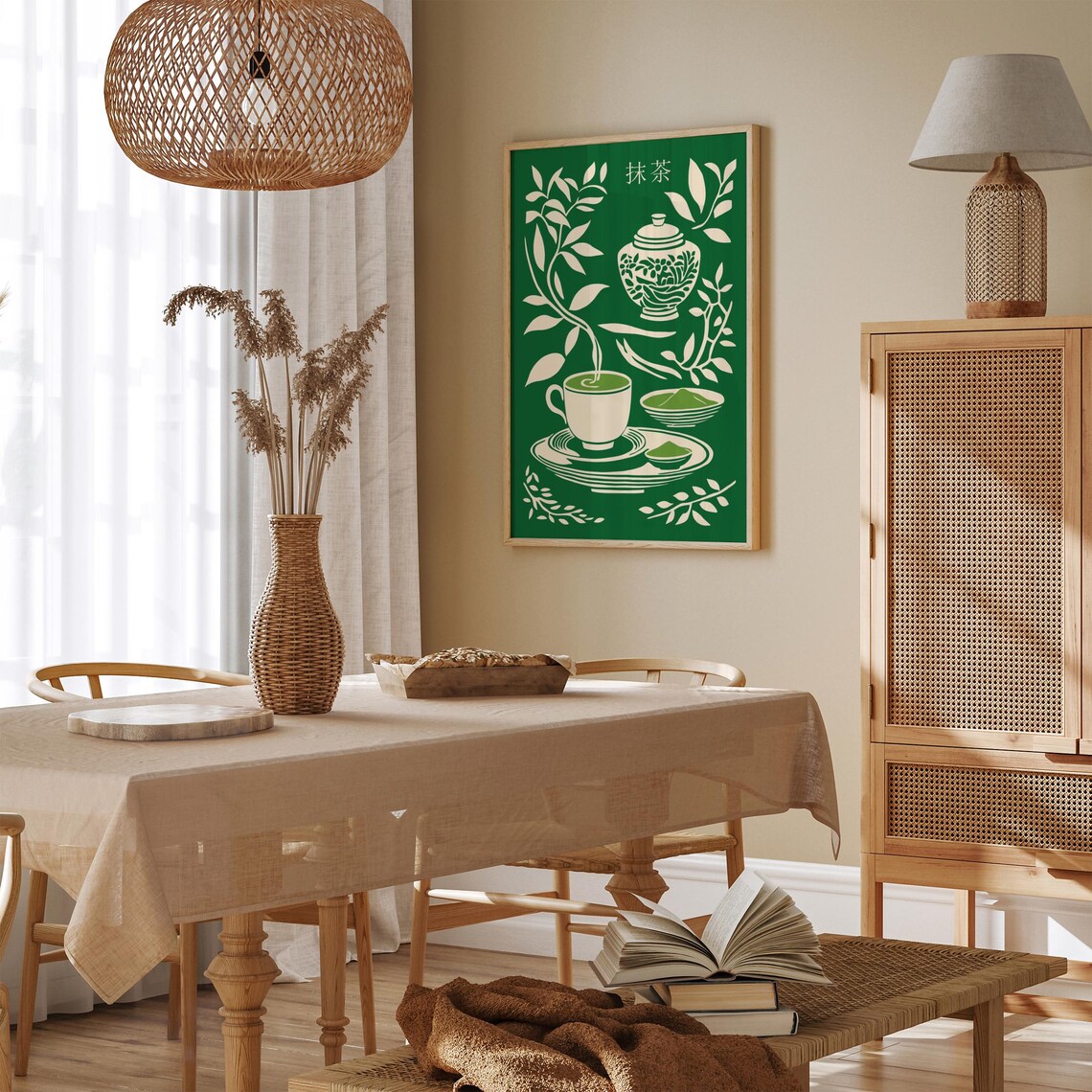 Japanese Matcha Tea Ceremony Set Green Botanical Zen Decor Art Poster - Image 5