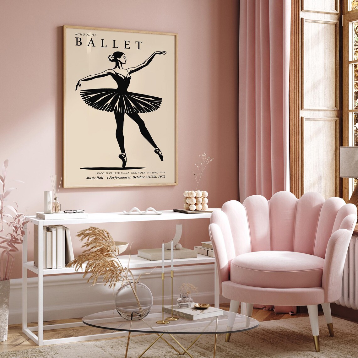 School of Ballet 1972 Black Ballerina Silhouette Beige Poster - Image 3