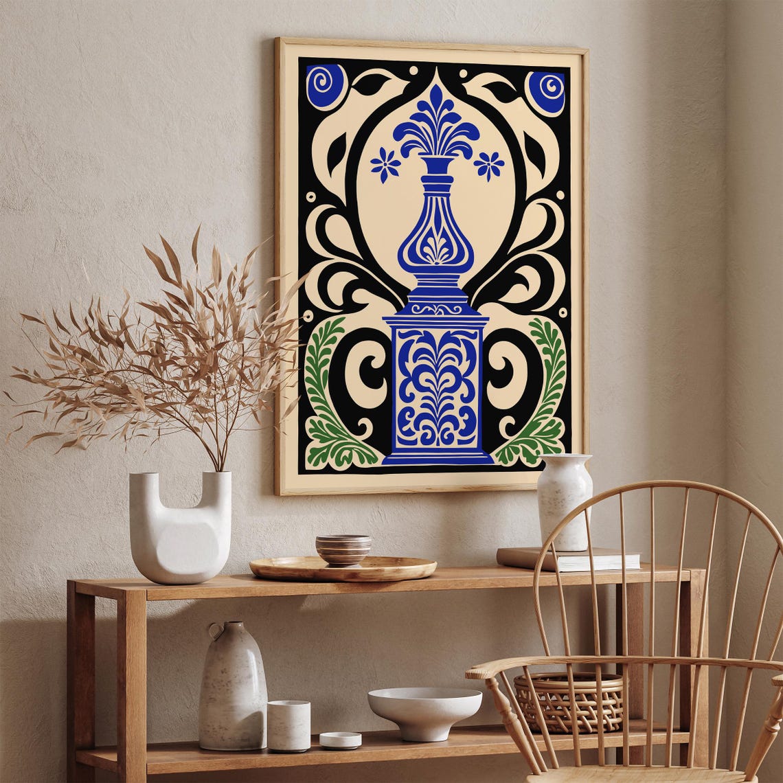 Art Nouveau Blue Floral Vase Decorative Botanical Home Wall Art - Image 3