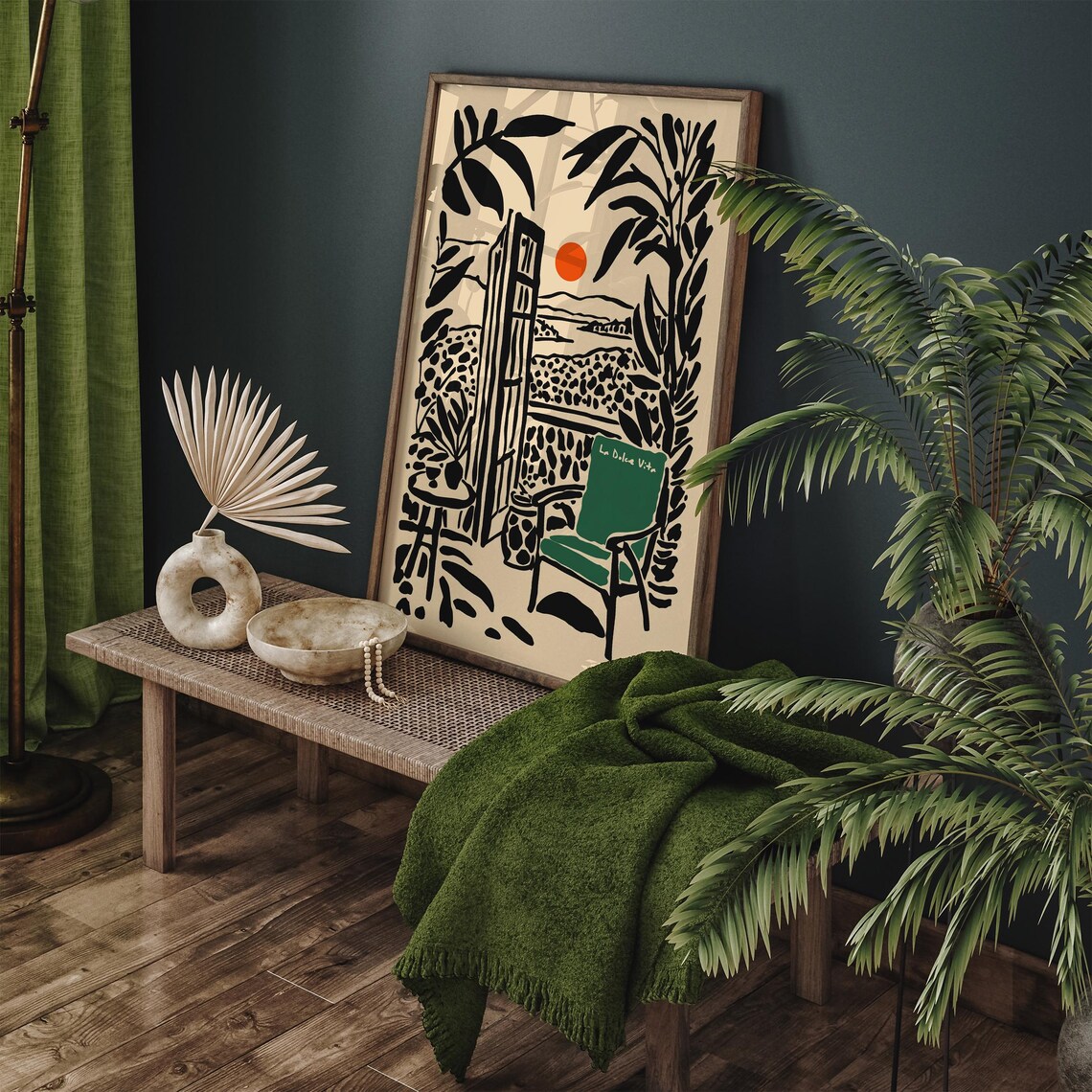 La Dolce Vita Italian Terrace Green Chair Sunset View Decor Poster - Image 4