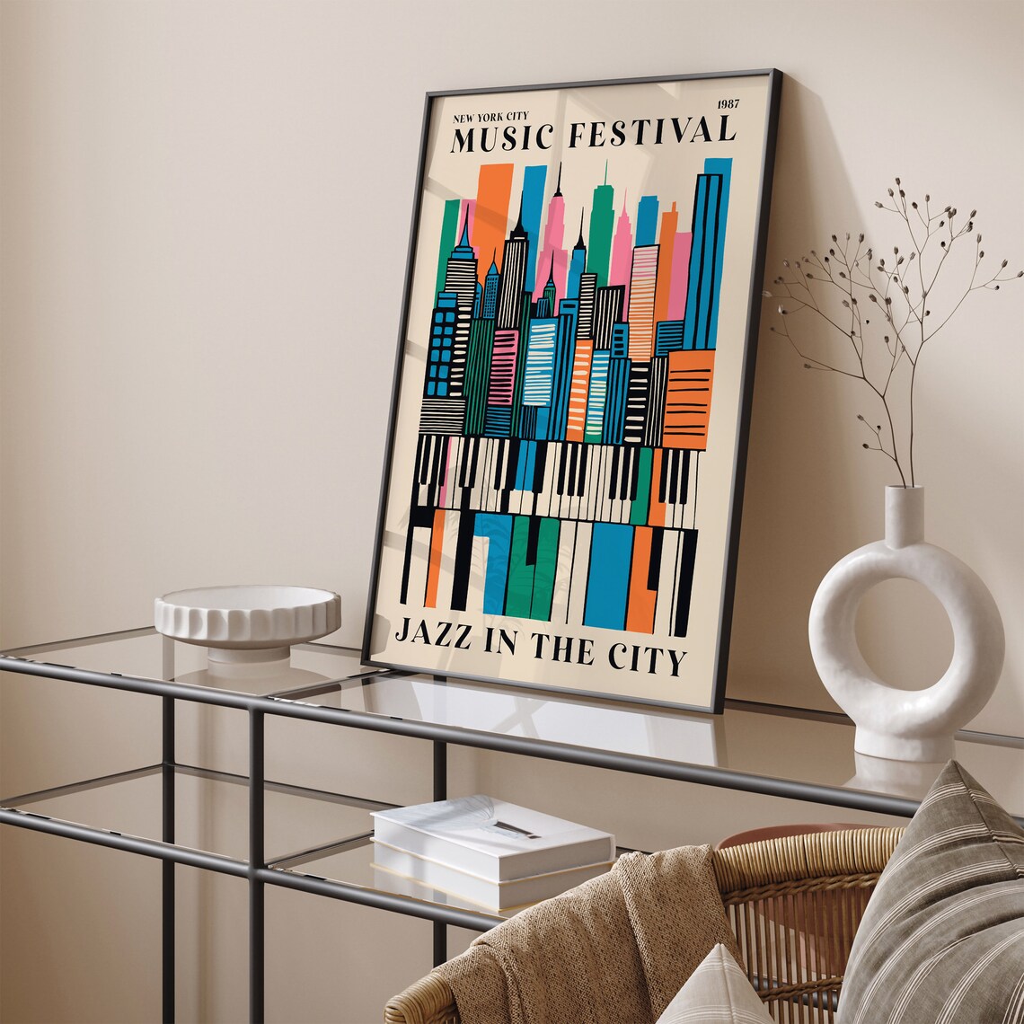 New York City 1987 Jazz Music Festival Colorful Skyline Poster - Image 5
