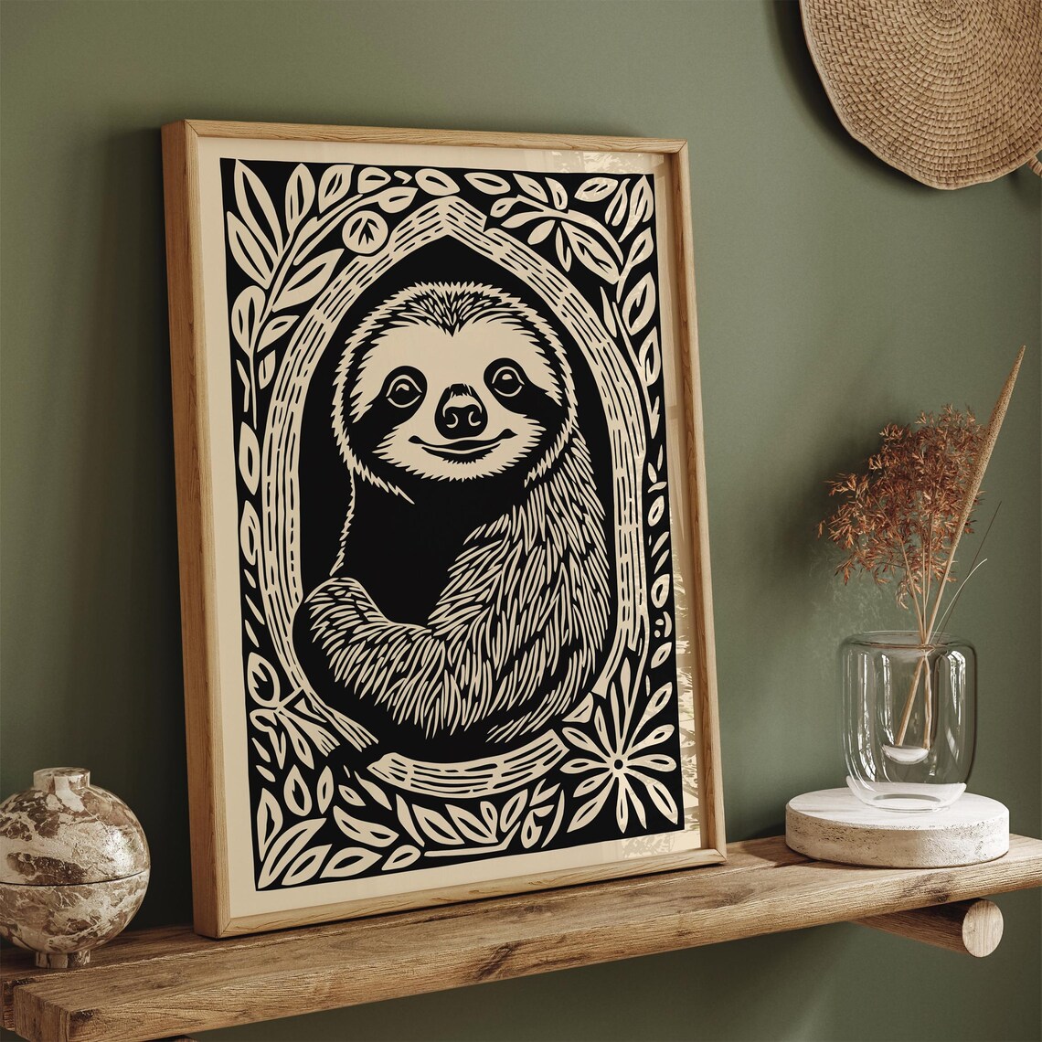 Vintage Woodcut Smiling Sloth Animal Portrait Vintage Poster - Image 5
