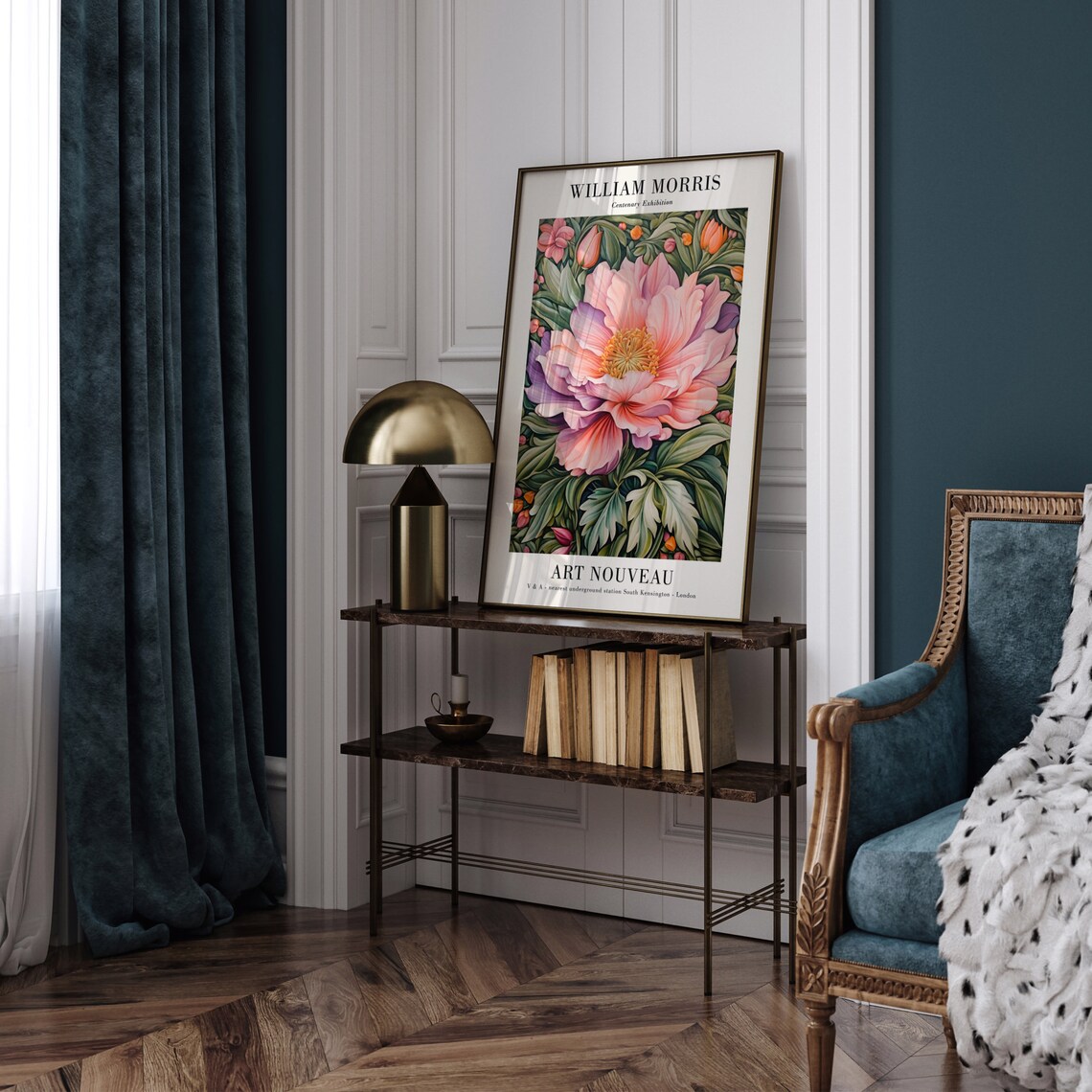 William Morris Centenary Art Nouveau Pink Peony Flower Poster - Image 5